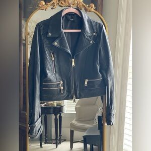 Grayse Textured Black Leather Moto Jacket